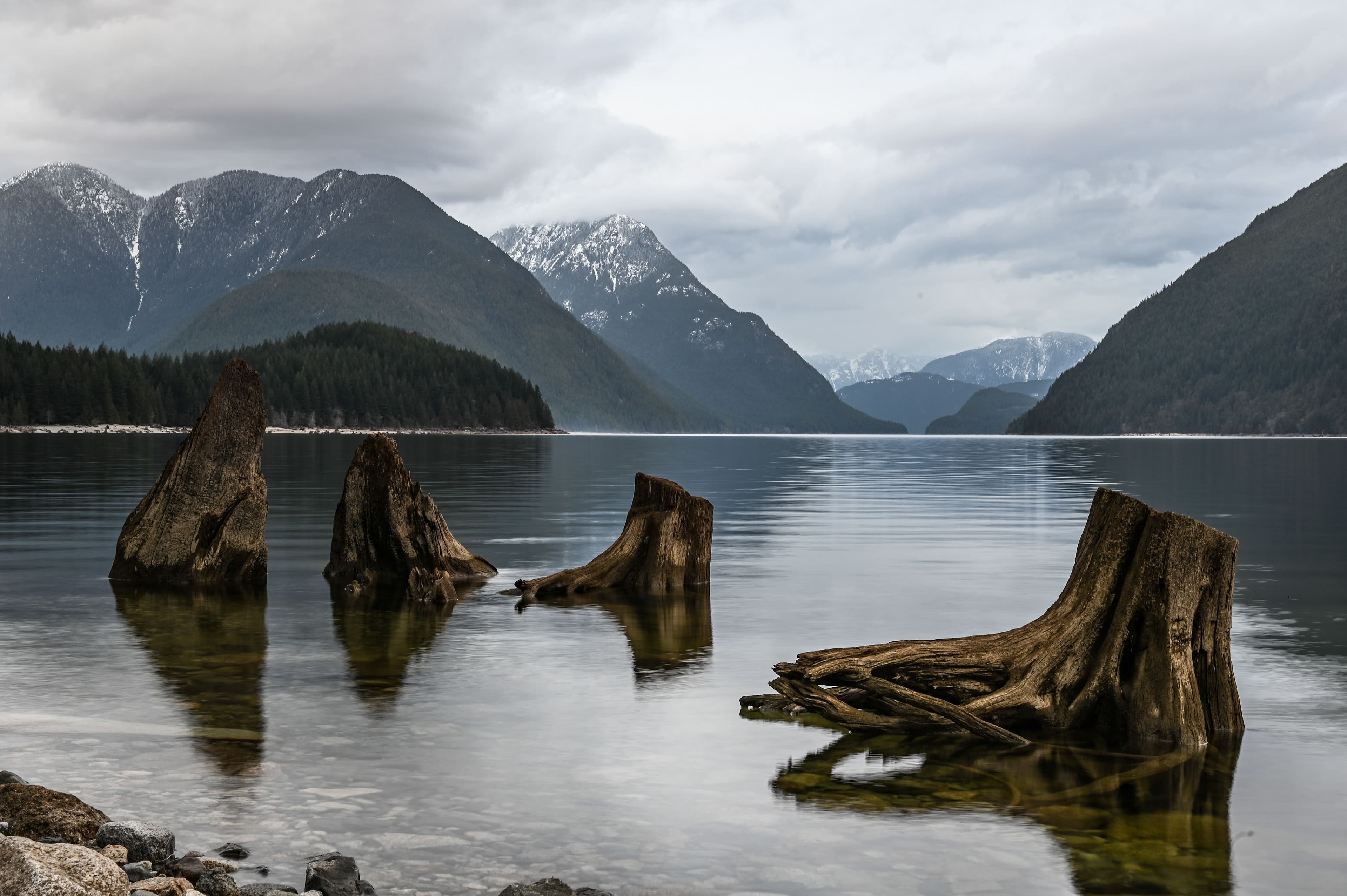 Alouette Lake and surrounding mountains in Maple Ridge, British Columbia.
