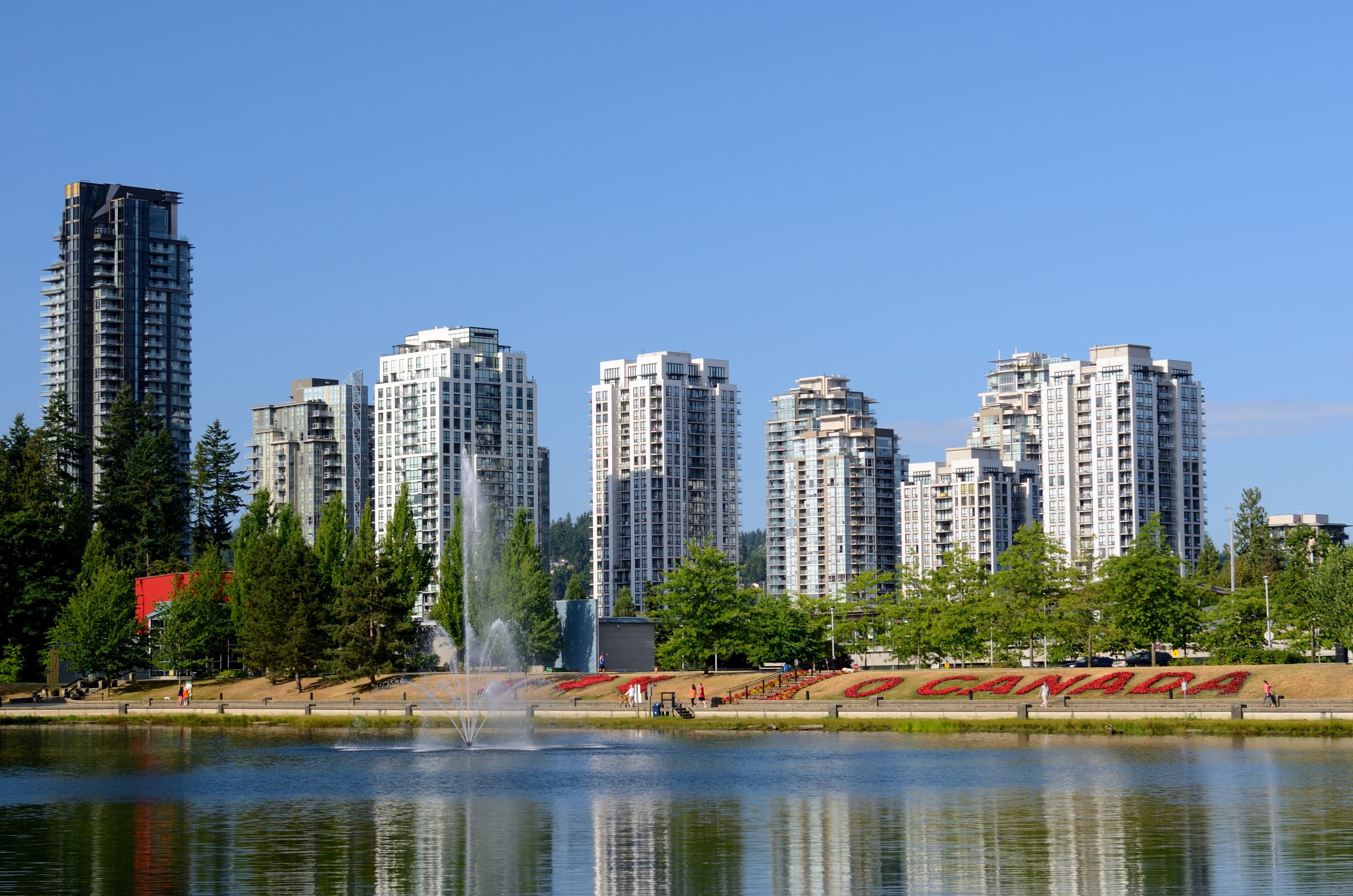 Lafarge Lake and Coquitlam City Centre in Coquitlam, British Columbia.