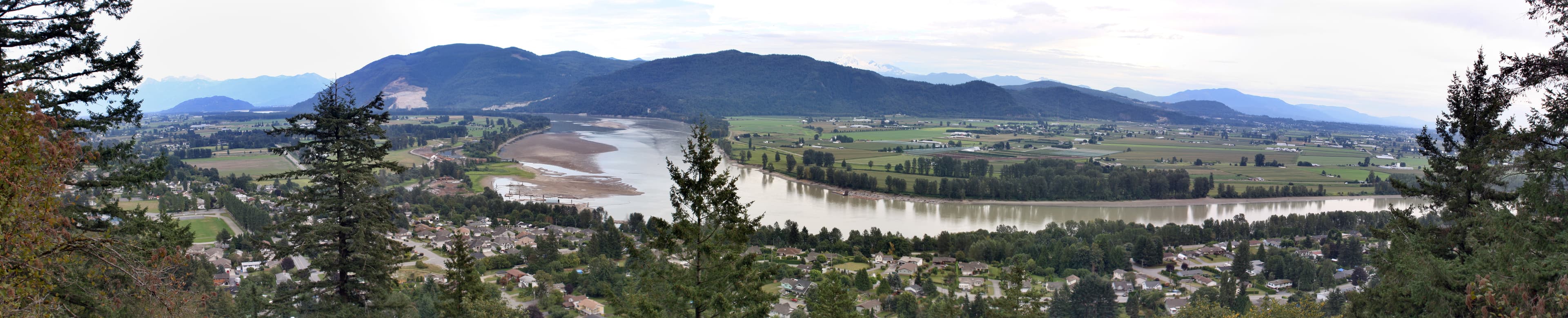 Fraser River and mountain landscape near Mission, British Columbia.
